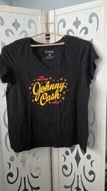 Johnny Cash Show Graphic V Neck T Shirt Women's Size 3XL Black Country Music Tee